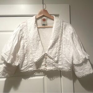 FARM Rio - Cropped Collared Peasant Blouse
